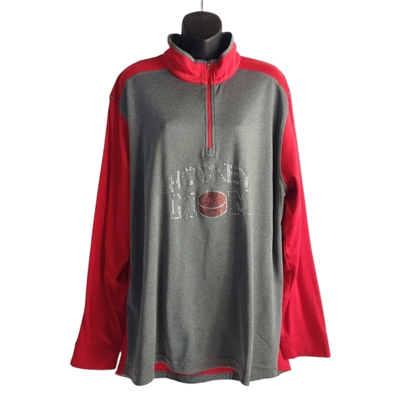 Ultra Club Cool & Dry Hockey Mom Women's Red Gray Longsleeve T-shirt Size XL - Picture 1 of 8